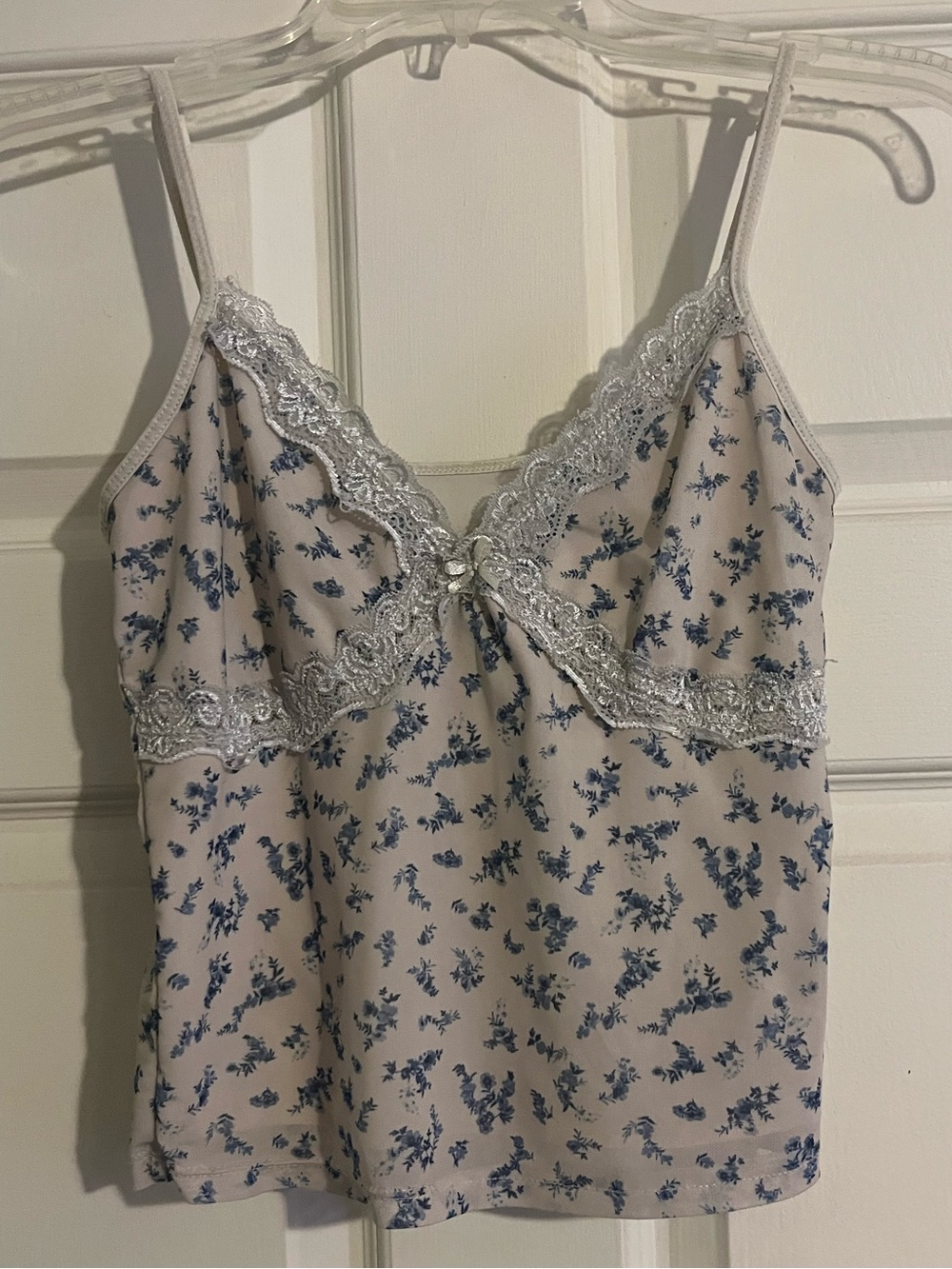 Women's Cream Floral Lace-Trim Camisole - Blue Print